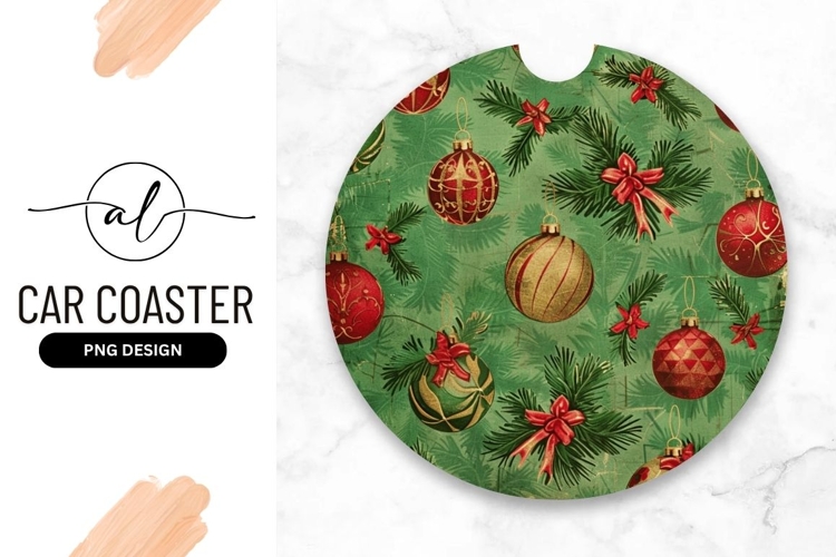 Vintage Christmas Ornaments And Pine Round Design