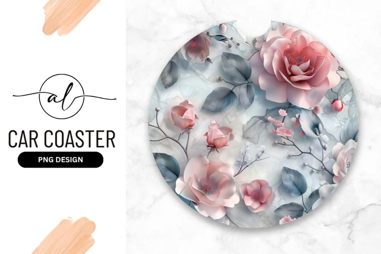 Pink Roses And Floral Arrangement Round Car Coaster