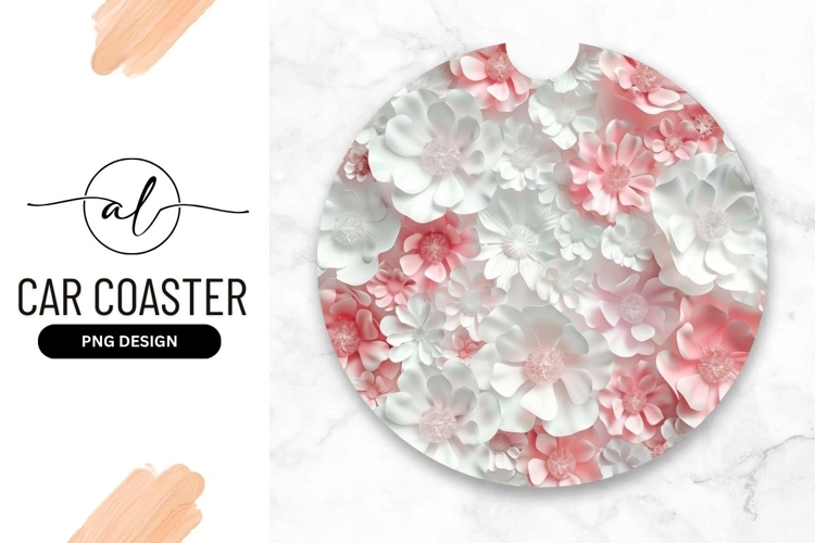 Floral Design Round Car Coaster Png