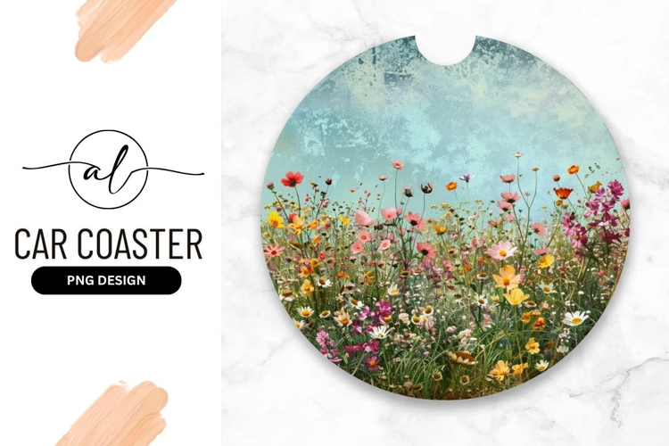 Colorful Wildflower Field in a Round Shape with Blue Sky