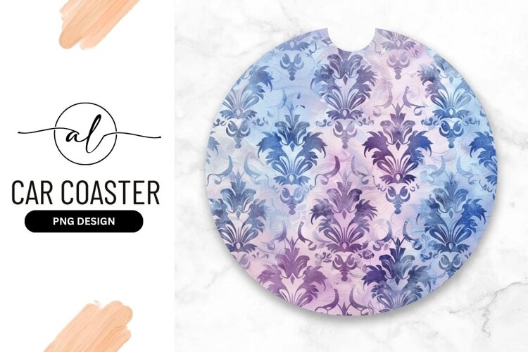 Watercolor Damask Pattern in Blue and Purple example image 1