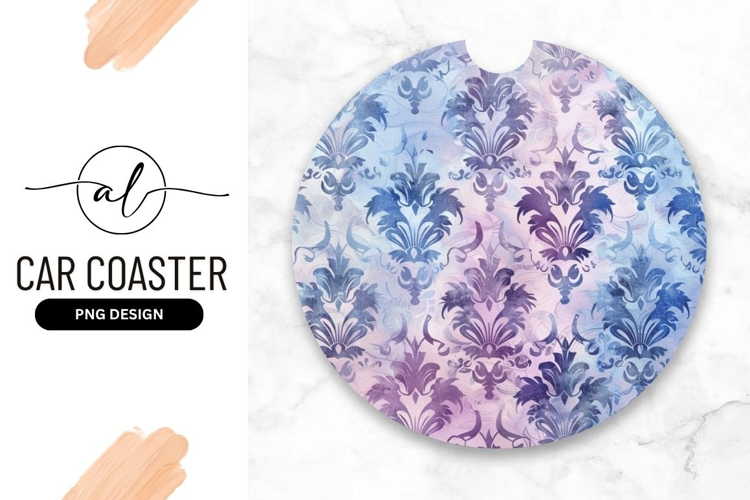 Watercolor Damask Pattern in Blue and Purple