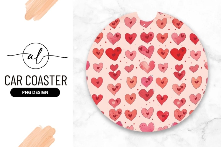 Watercolor Hearts Pattern in a Circle Valentines Day Design