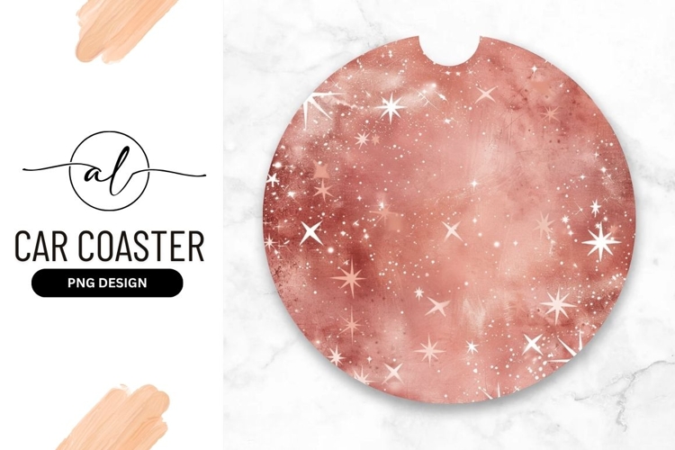 Rose Gold Celestial Starry Round Car Coaster Png Design