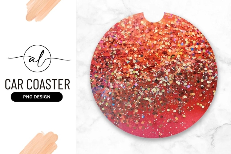 Round Car Coaster Png Orange And Gold Glitter
