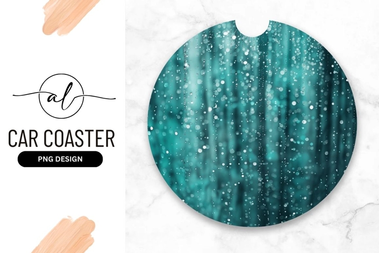 Teal Bokeh Sparkle Background For Round Car Coaster Png