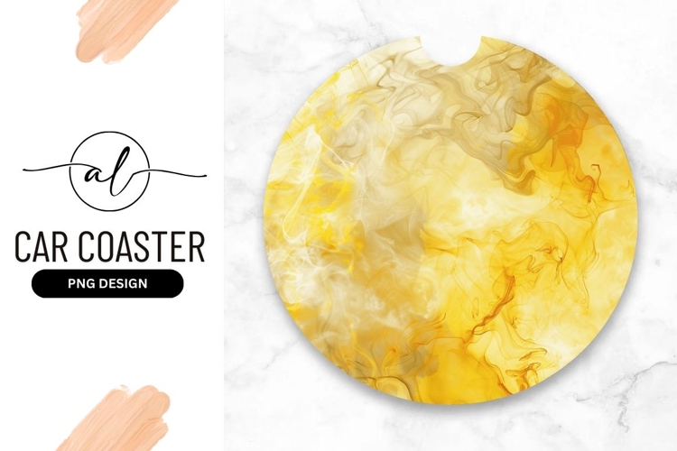 Golden Fluid Art Round Car Coaster Png Design