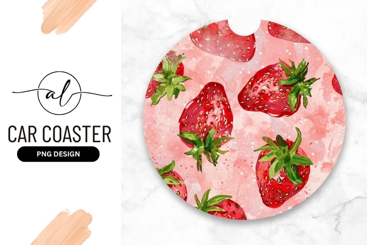 Strawberry Watercolor Pattern Design For Round Coaster