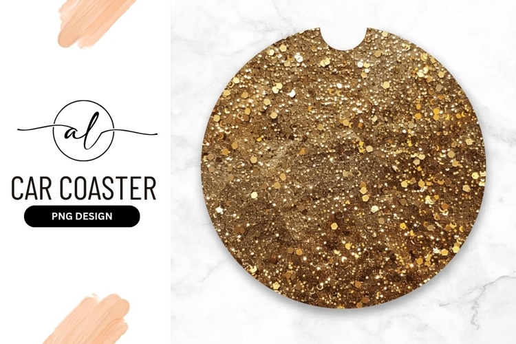 Golden Glitter Round Car Coaster Png Texture