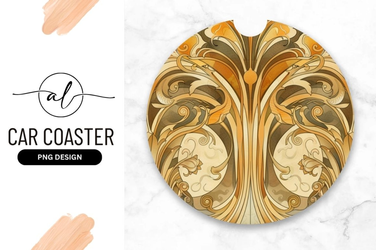 Art Nouveau Inspired Round Car Coaster Design