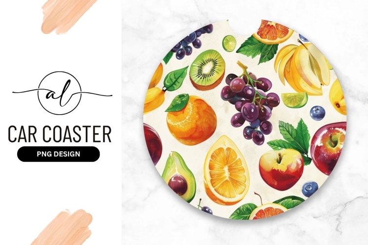 Watercolor Tropical Fruit Pattern Round Car Coaster
