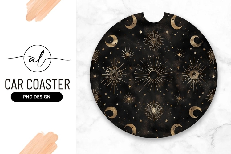 Golden Celestial Round Car Coaster Png