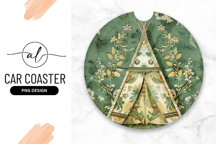 Floral Tent Design Round Car Coaster Png
