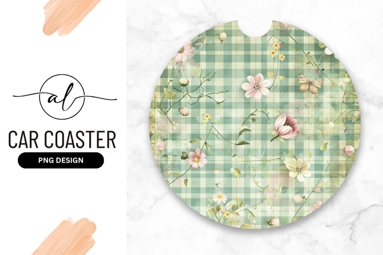 Floral Design On Gingham Check Round Shape