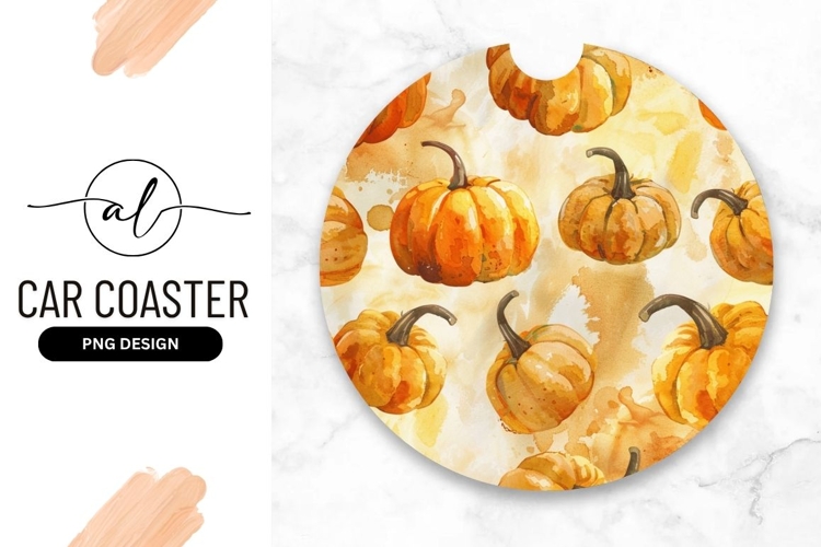 Watercolor Pumpkins Seamless Pattern Round Car Coaster