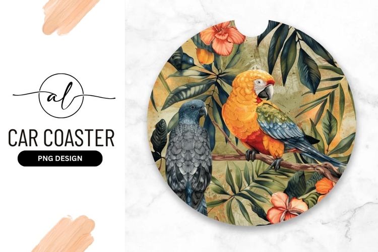 Two Parrots In Tropical Foliage Round Artwork