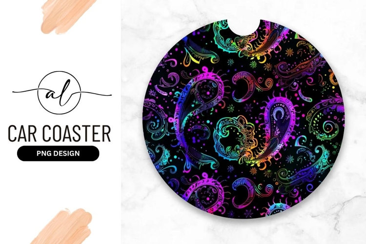 Colorful Paisley Pattern Round Car Coaster Png