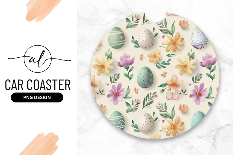 Easter Eggs Floral Round Car Coaster Png