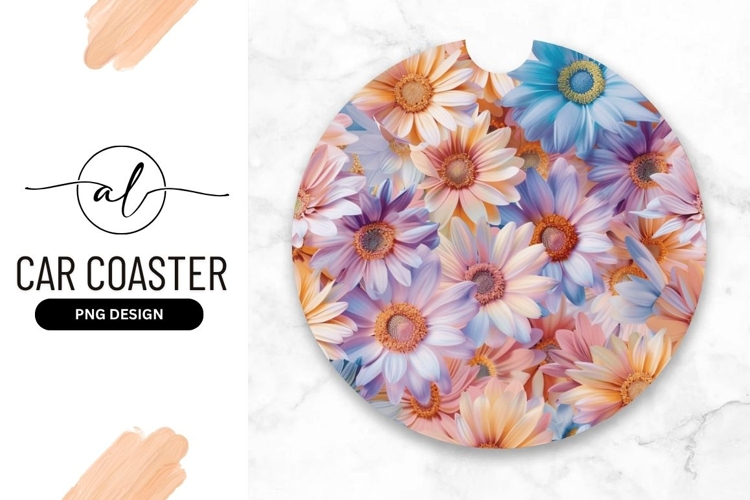 Colorful Daisy Flowers Round Car Coaster Png