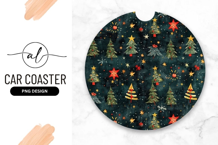 Festive Christmas Pattern For Round Car Coaster Png
