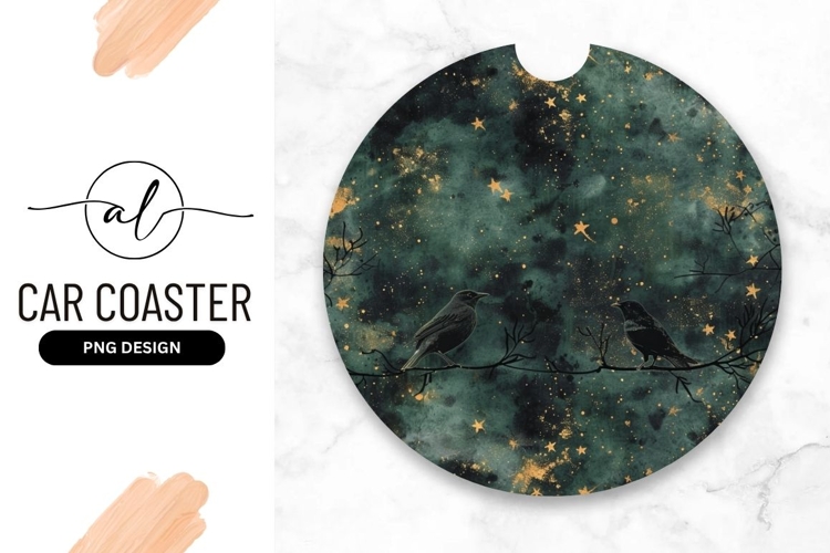 Birds Stars Round Car Coaster Png Design