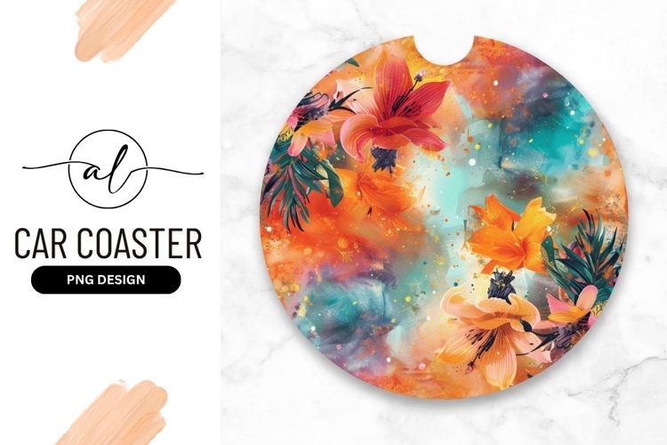 Vibrant Floral Arrangement Round Car Coaster Png