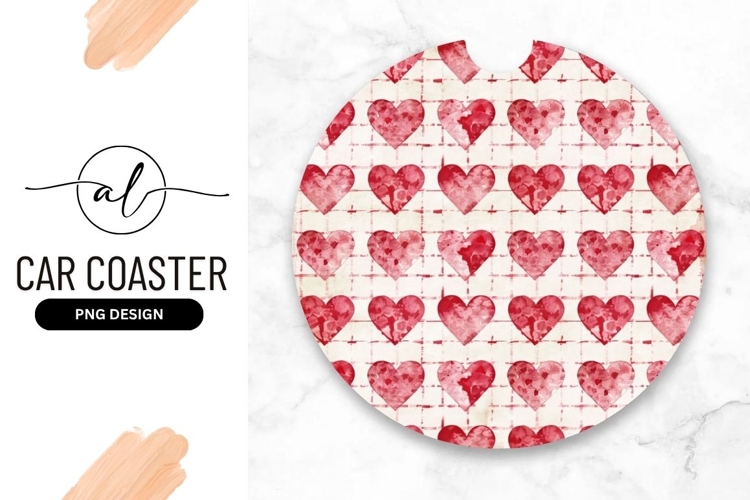 Watercolor Hearts Pattern Round Car Coaster Png