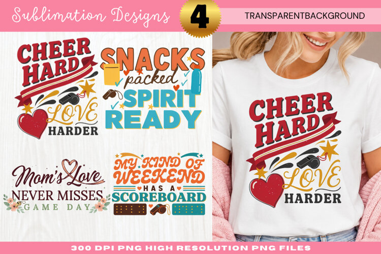 Cheer Hard Sports Mom Sublimation Design cheer hard, sports example image 1