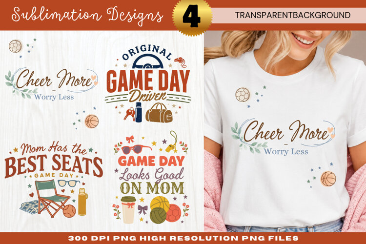 Cheer Mom Game Day Sublimation Design cheer mom png, game example image 1