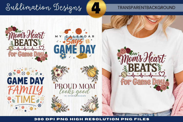 Moms Heart Beats For Game Day PNG Design moms heart beats