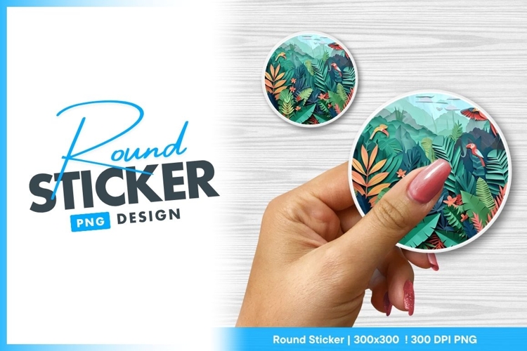 Paper Cut Jungle Scene with Parrots and round sticker png