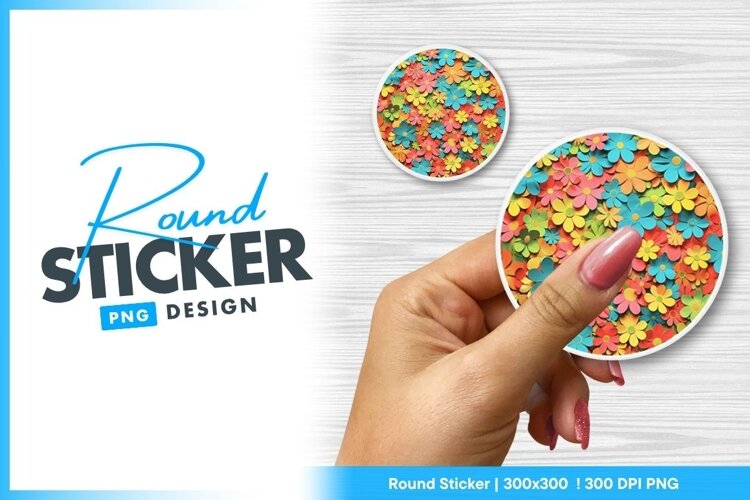Colorful Paper Flowers in a Round Sticker Png example image 1