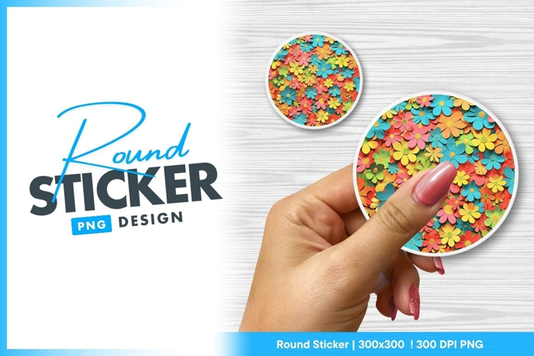 Colorful Paper Flowers in a Round Sticker Png