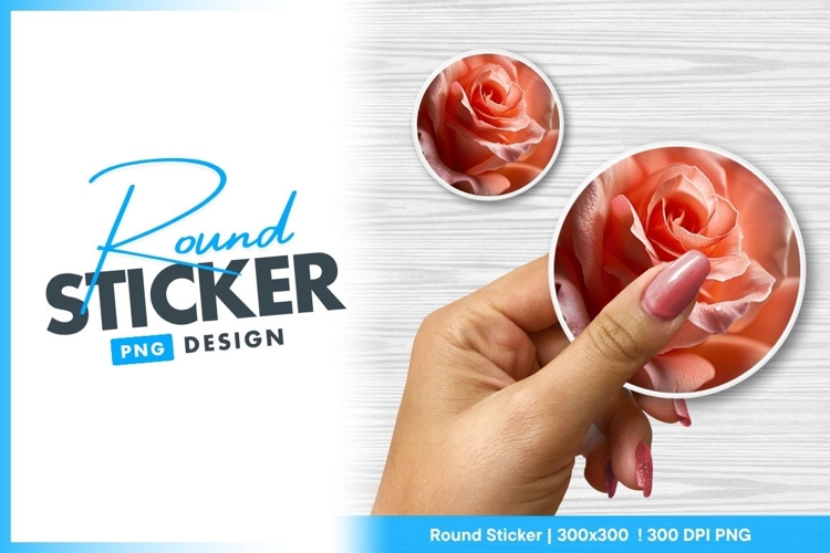 Close Up of a Peach Rose Flower with Water Round Sticker Png