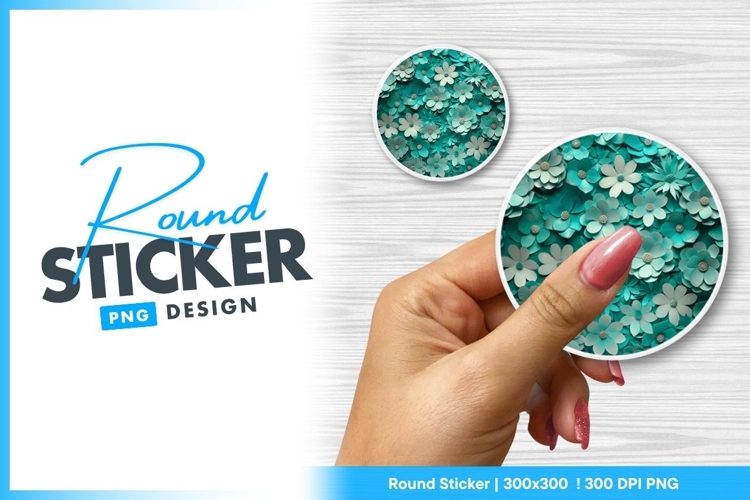 Turquoise and White Paper Flowers Round Sticker Png