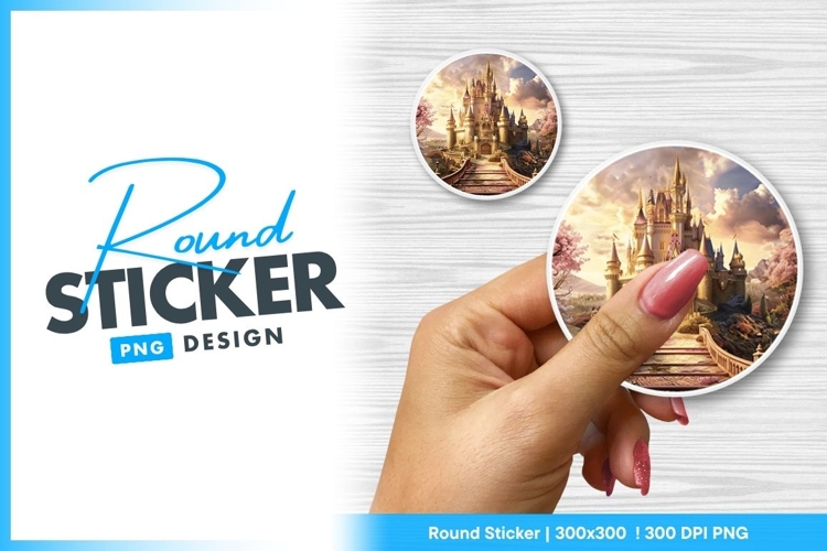 Fairytale Castle Illustration on Round Sticker Png