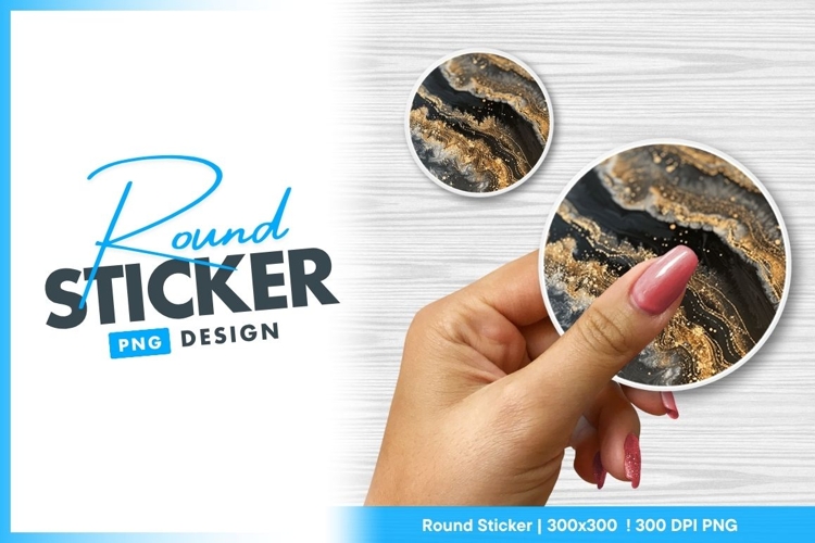 Black gold resin art round sticker png