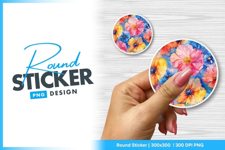 Watercolor floral pattern round sticker design