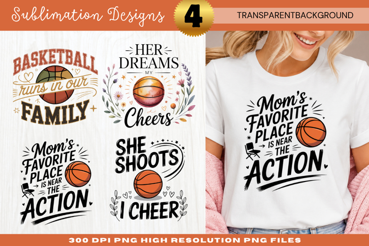 Mom's Favorite Place Is Where The Action Is Basketball PNG