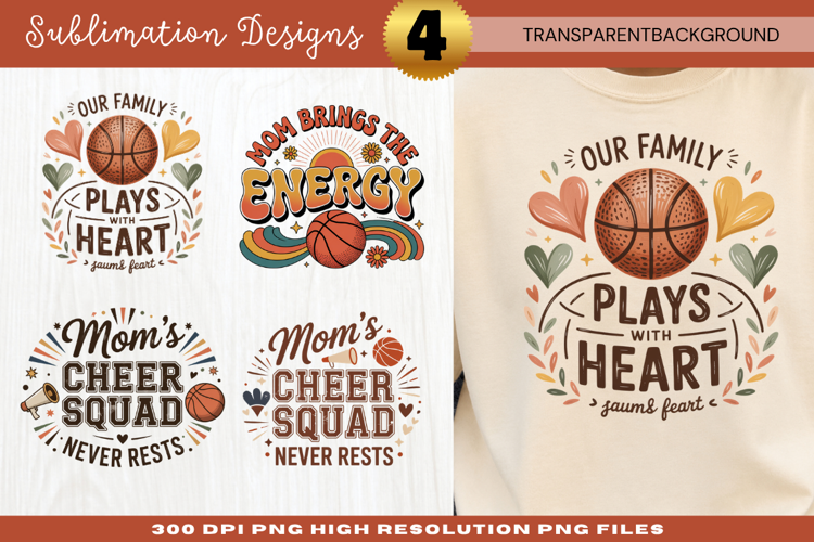 our family plays heart, basketball mom png, sports mom png,