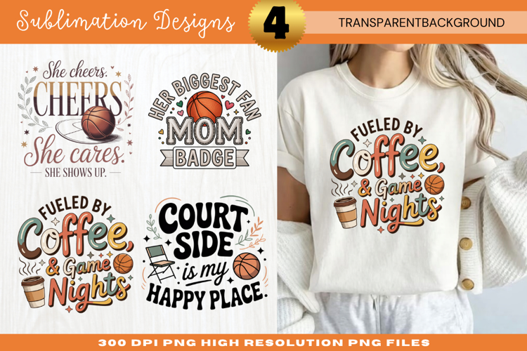 fueled by coffee and game nights, basketball mom png, sports