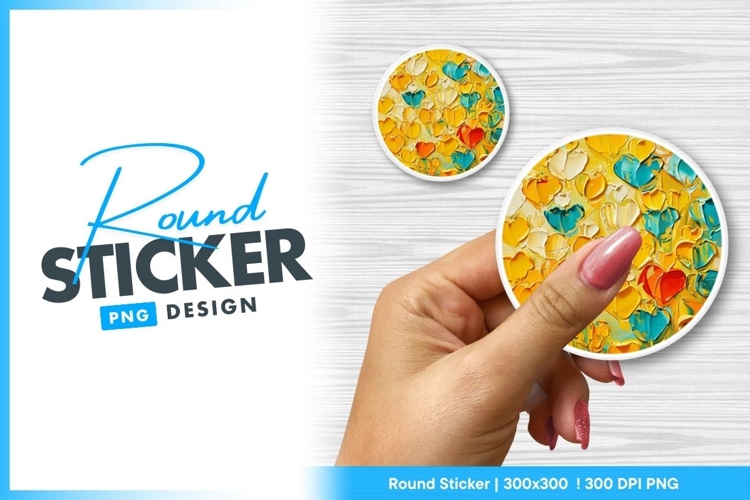 Colorful abstract heart impasto painting round sticker png