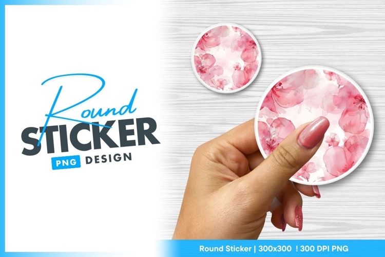 Watercolor pink floral circle round sticker png