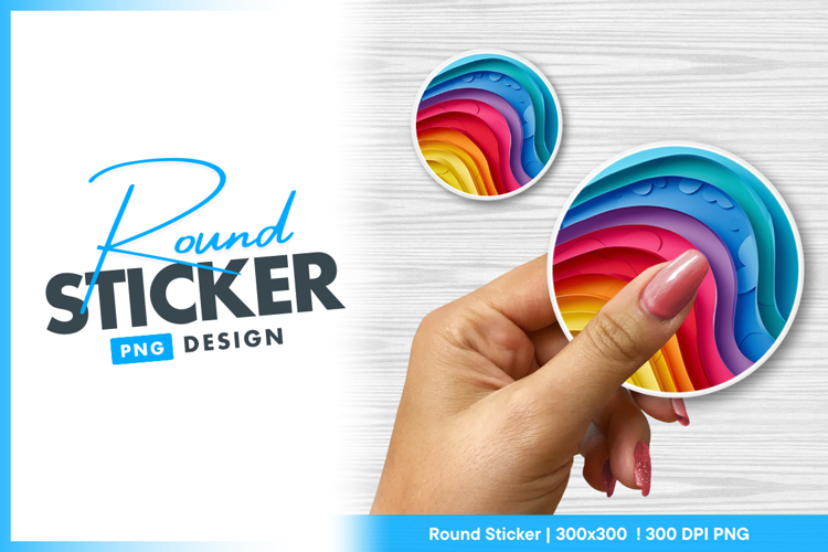 Colorful abstract layered waves round sticker png