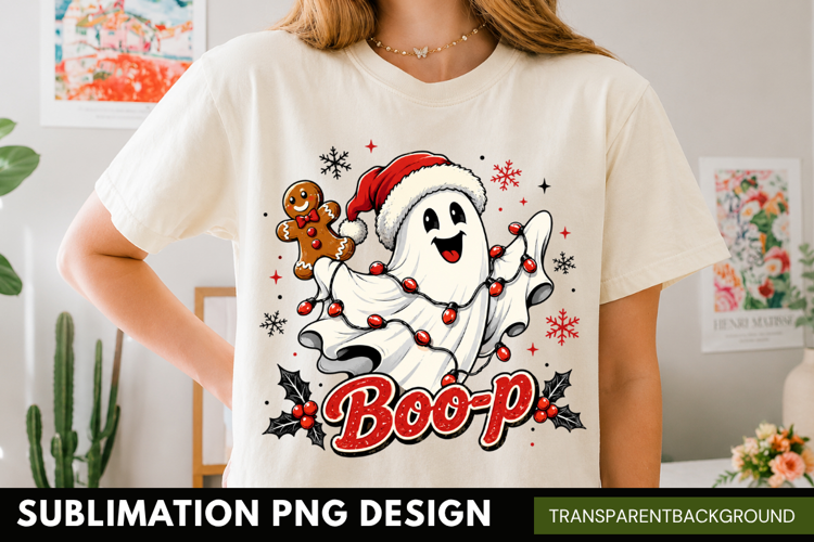 boo-p PNG, cute christmas ghost shirt design, santa hat ghos