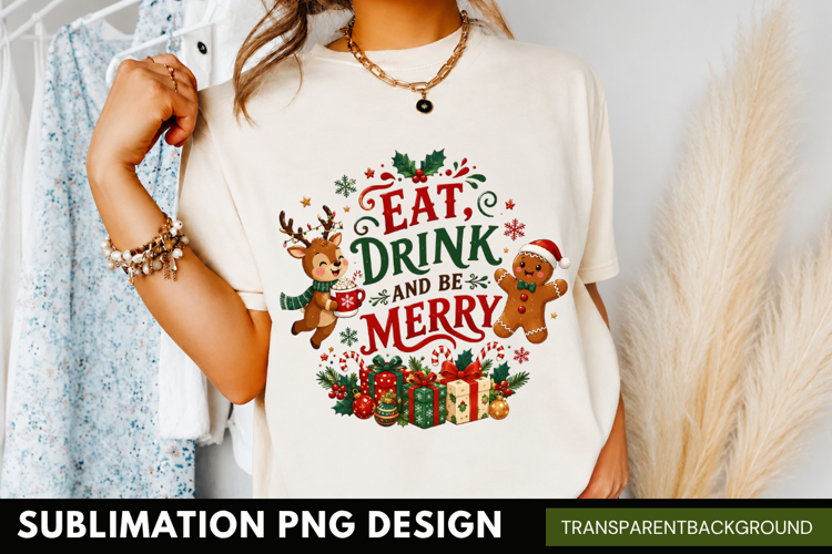 eat drink and be merry, christmas reindeer PNG, gingerbread