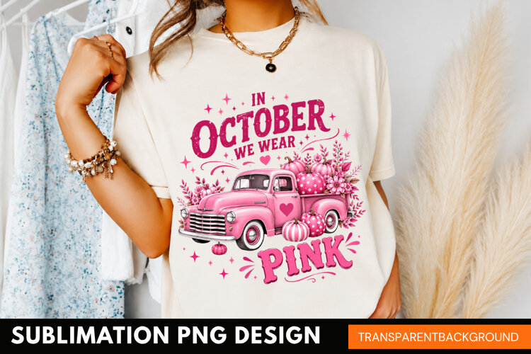 in october we wear pink, breast cancer awareness PNG, pink example image 1