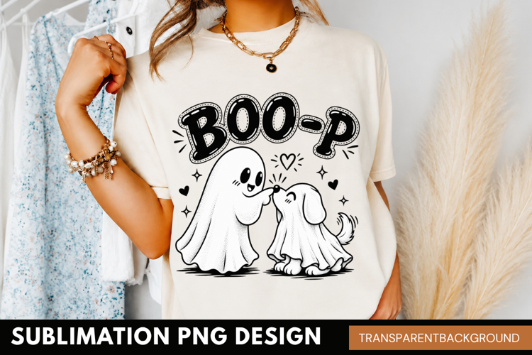 boo-p ghost PNG, cute ghost and ghost dog shirt design