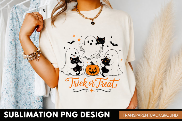 trick or treat PNG, cute halloween ghosts shirt design
