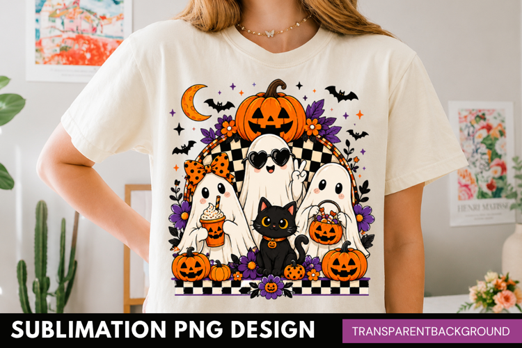 spooky cute halloween ghosts PNG, black cat halloween shirt